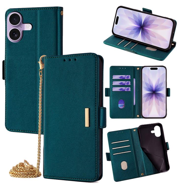 For iPhone 17 Crossbody Chain Leather Phone Case(Green)