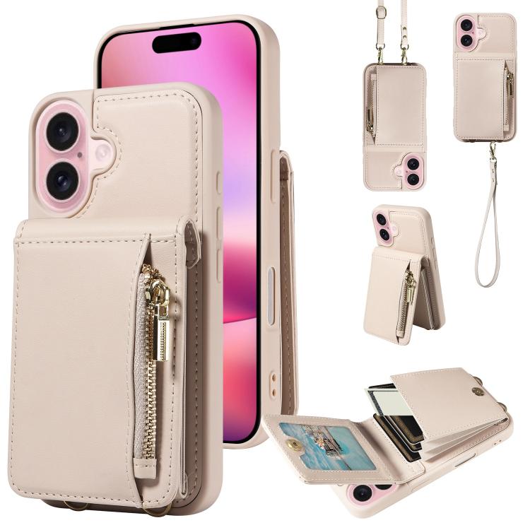 For iPhone 17 Crossbody Lanyard Zipper Wallet Leather Phone Case(Beige)