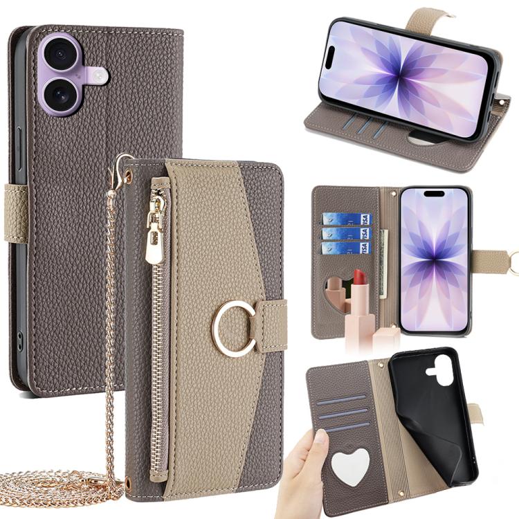 For iPhone 17 Crossbody Litchi Texture Leather Phone Case(Grey)