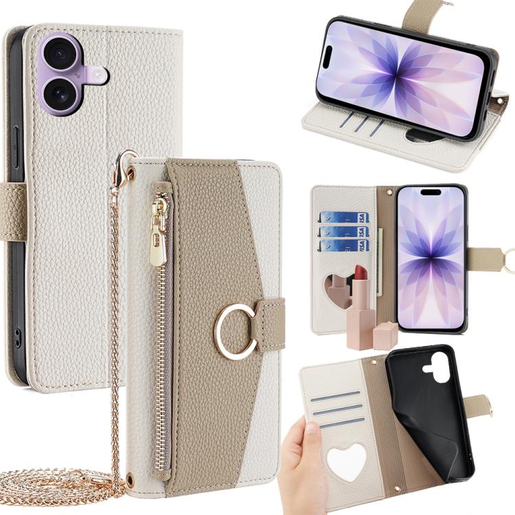 For iPhone 17 Crossbody Litchi Texture Leather Phone Case(White)