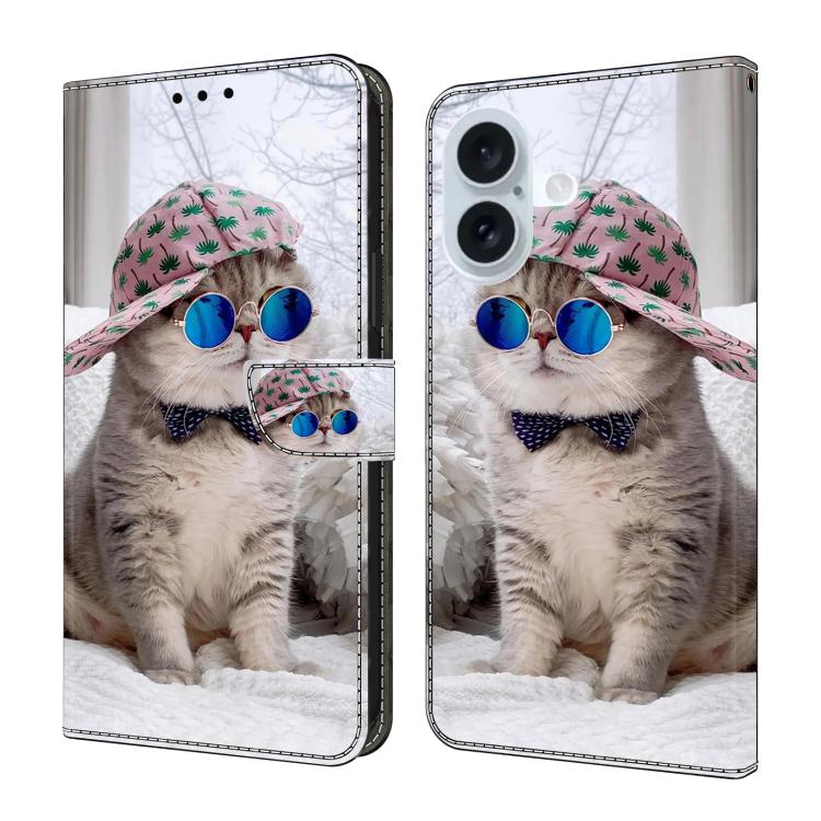 For iPhone 17 Crystal-Like Painted Vegan Leather Phone Case(Cat)