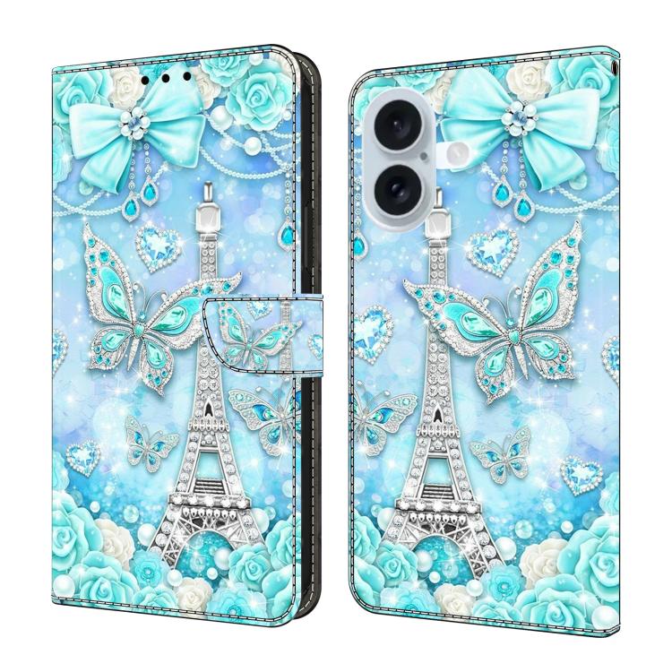 For iPhone 17 Crystal-Like Painted Vegan Leather Phone Case(Diamond Tower)