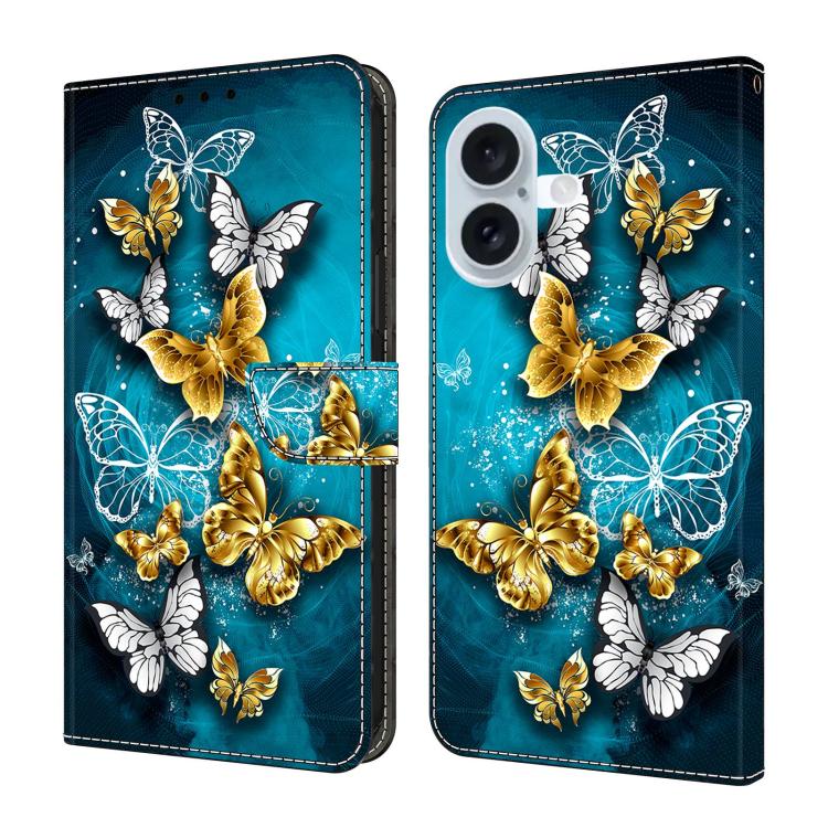 For iPhone 17 Crystal-Like Painted Vegan Leather Phone Case(Green Butterfly)