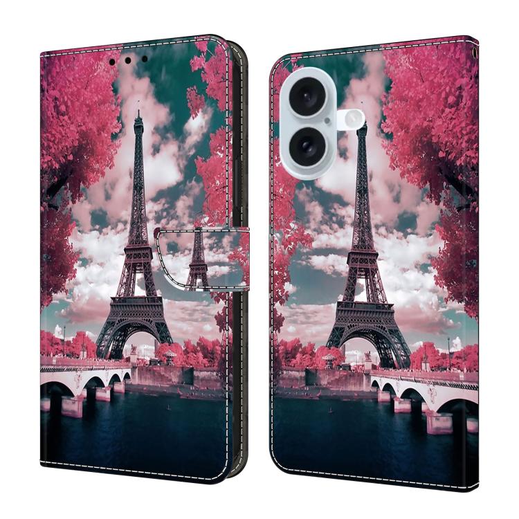 For iPhone 17 Crystal-Like Painted Vegan Leather Phone Case(Iron Tower)