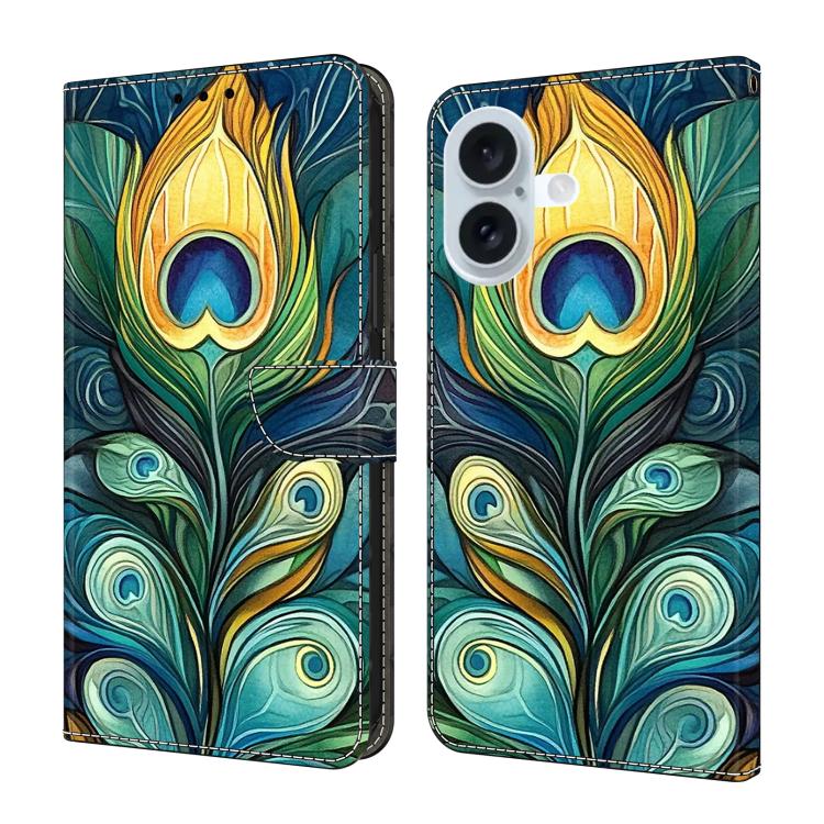 For iPhone 17 Crystal-Like Painted Vegan Leather Phone Case(Kingfisher Feathers)