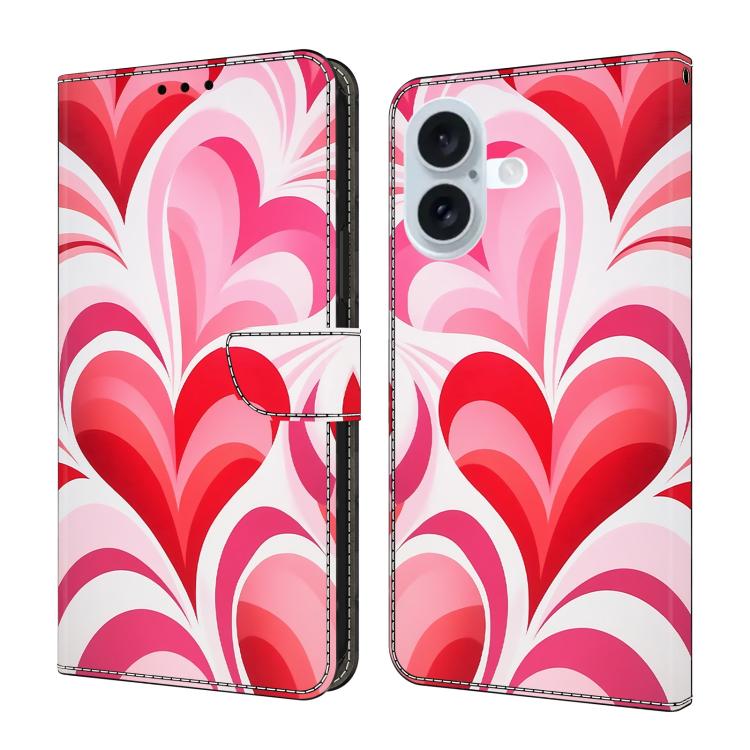 For iPhone 17 Crystal-Like Painted Vegan Leather Phone Case(Love Hearts)