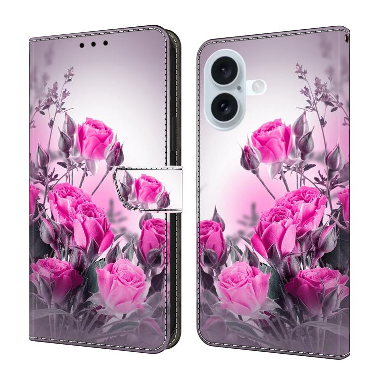 For iPhone 17 Crystal-Like Painted Vegan Leather Phone Case(Purple Flower)