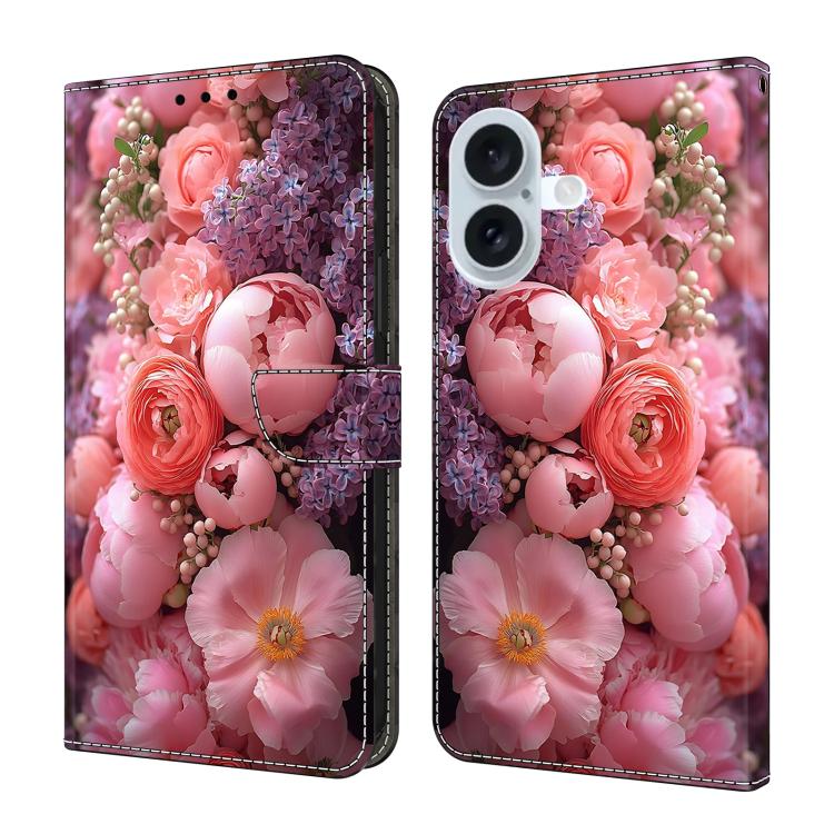 For iPhone 17 Crystal-Like Painted Vegan Leather Phone Case(Ranunculus)