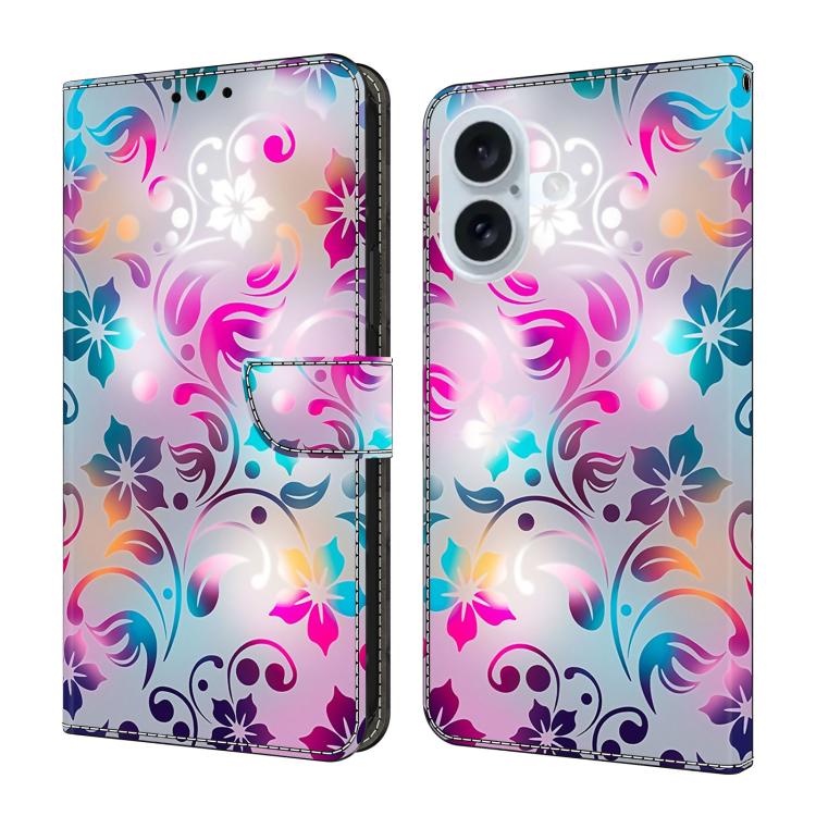 For iPhone 17 Crystal-Like Painted Vegan Leather Phone Case(Retro Flowers)