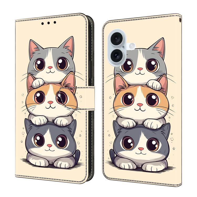 For iPhone 17 Crystal-Like Painted Vegan Leather Phone Case(Stacking Cats)