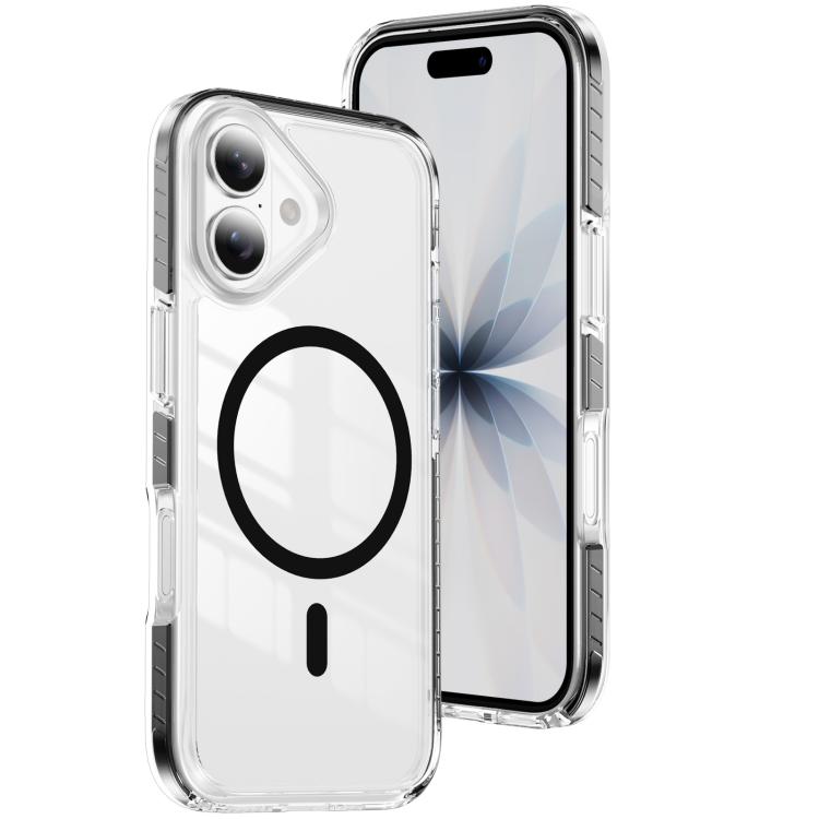 For iPhone 17 Crystal Shield Clear Magnetic Acrylic Hybrid TPU Phone Case(Black)