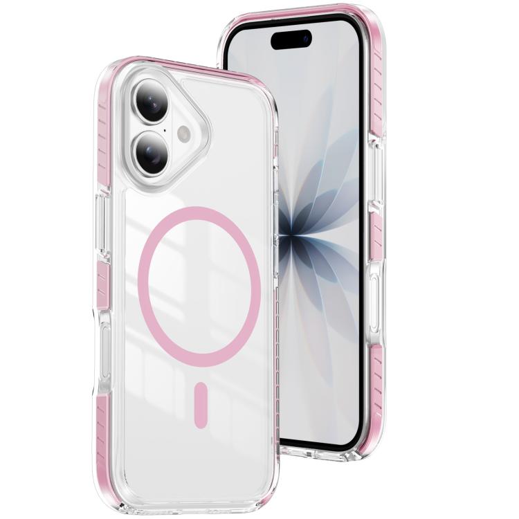 For iPhone 17 Crystal Shield Clear Magnetic Acrylic Hybrid TPU Phone Case(Pink)