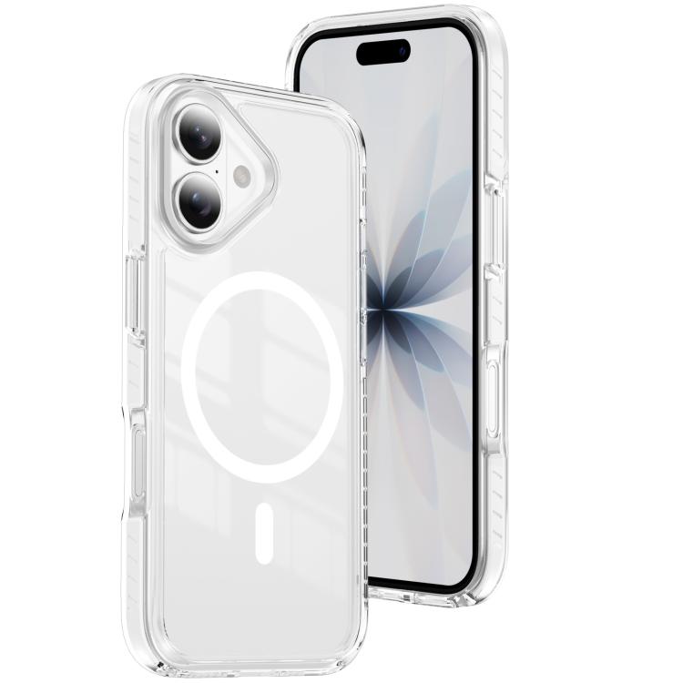 For iPhone 17 Crystal Shield Clear Magnetic Acrylic Hybrid TPU Phone Case(White)