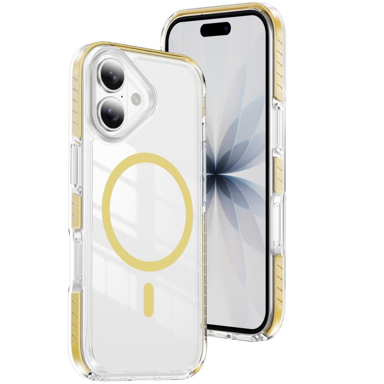 For iPhone 17 Crystal Shield Clear Magnetic Acrylic Hybrid TPU Phone Case(Yellow)