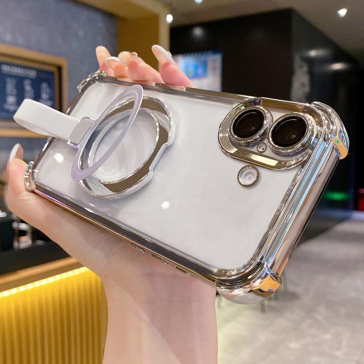 For iPhone 17 Crystal Shield Ring Holde TPU + Acrylic Magnetic Phone Case(Silver)