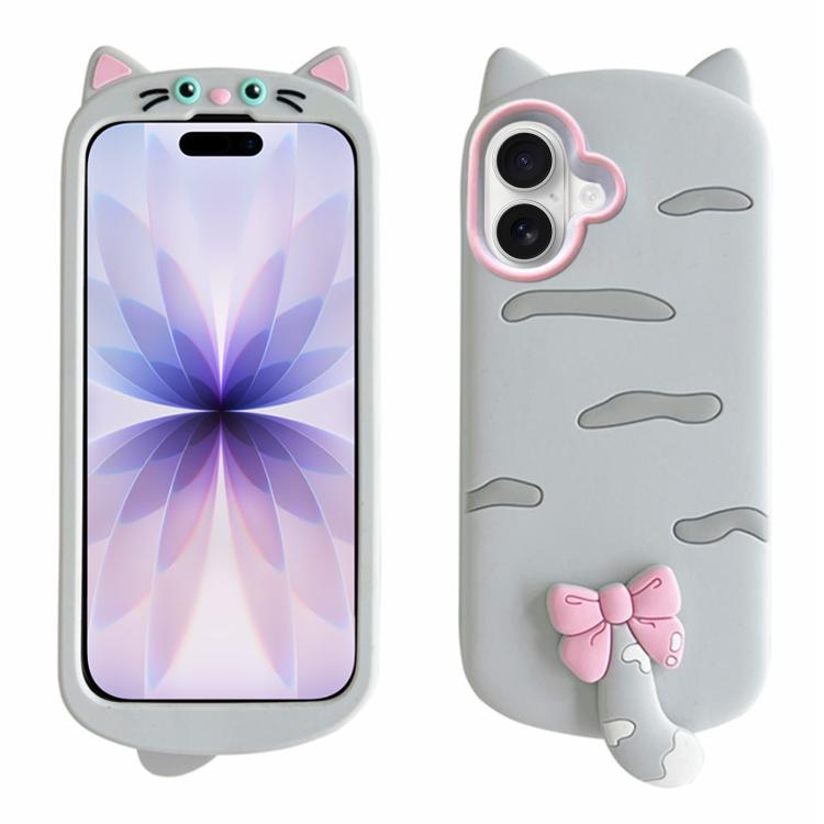 For iPhone 17 Cute 3D Cat Design Silicone Soft Phone Case