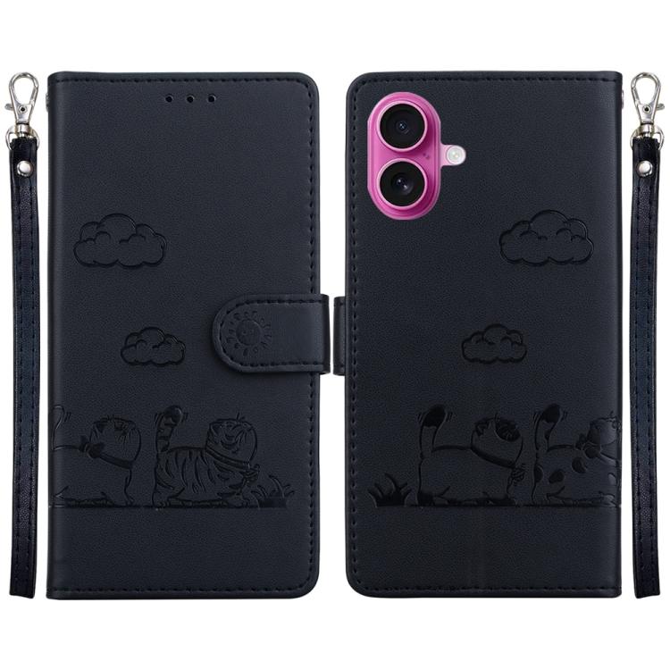 For iPhone 17 Cute Cats RFID Leather Phone Case(Black)