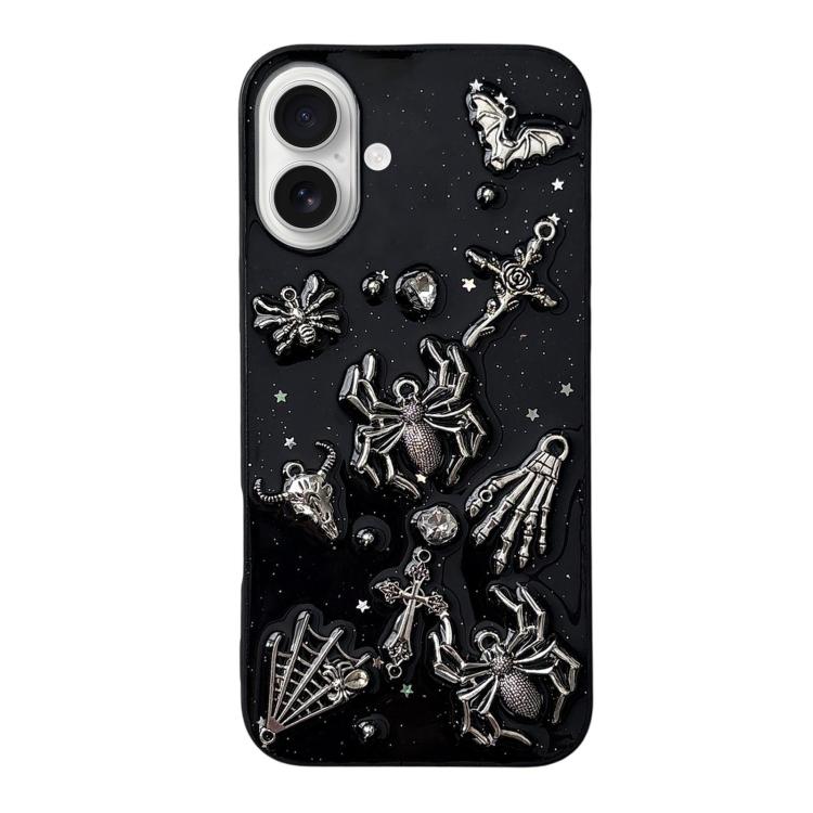 For iPhone 17 Dark-Style Spider Epoxy Acrylic Hybrid TPU Phone Case(Black)