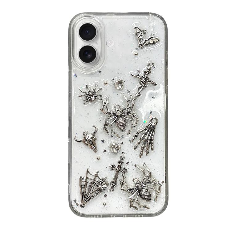 For iPhone 17 Dark-Style Spider Epoxy Acrylic Hybrid TPU Phone Case(Transparent)