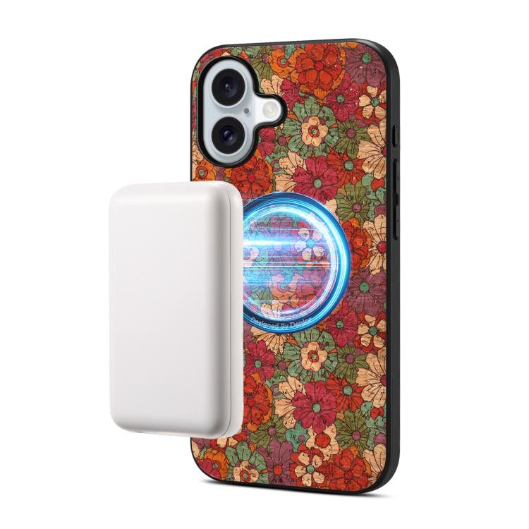 For iPhone 17 Denior A07 Flower Language Series Magnetic Vegan Leather Phone Case(Red)
