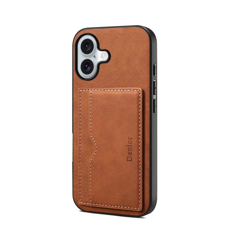 For iPhone 17 Denior D08 PU Single Card Slot Holder Phone Case(Brown)