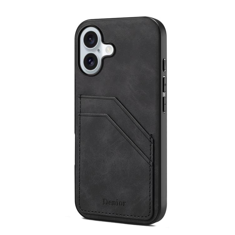 For iPhone 17 Denior D09 PU Dual Card Slot Back Cover Phone Case(Black)