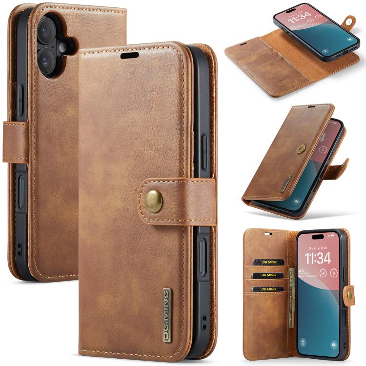 For iPhone 17 DG.MING Crazy Horse Texture Detachable Magnetic Leather Phone Case(Brown)