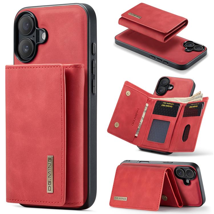 For iPhone 17 DG.MING M1 Series 3-Fold Multi Card Wallet Leather Phone Case(Red)