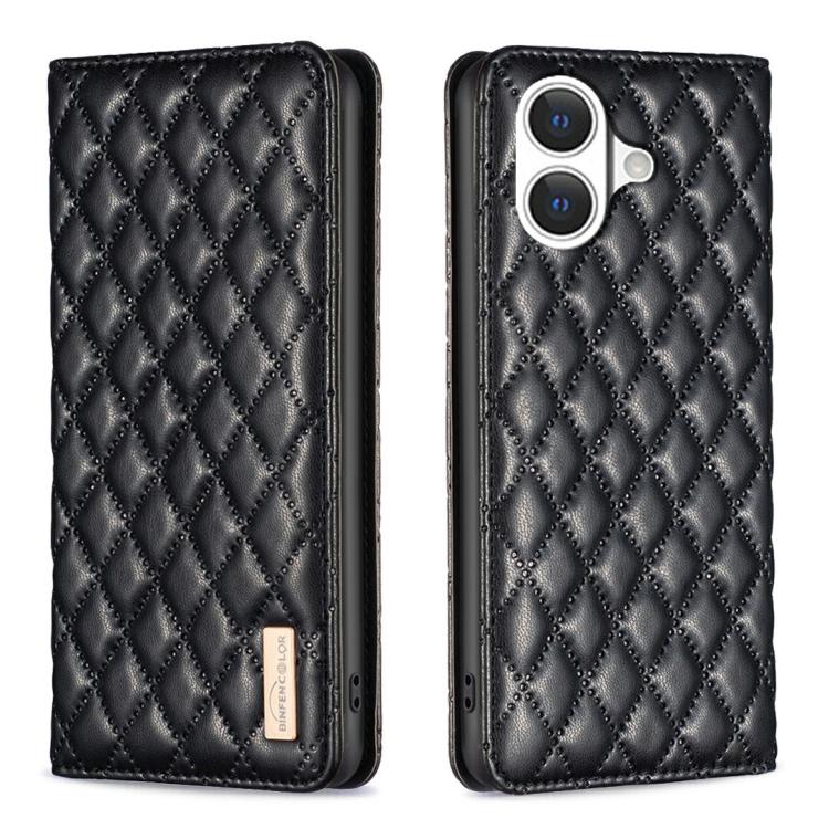 For iPhone 17 Diamond Lattice Magnetic Leather Flip Phone Case(Black)