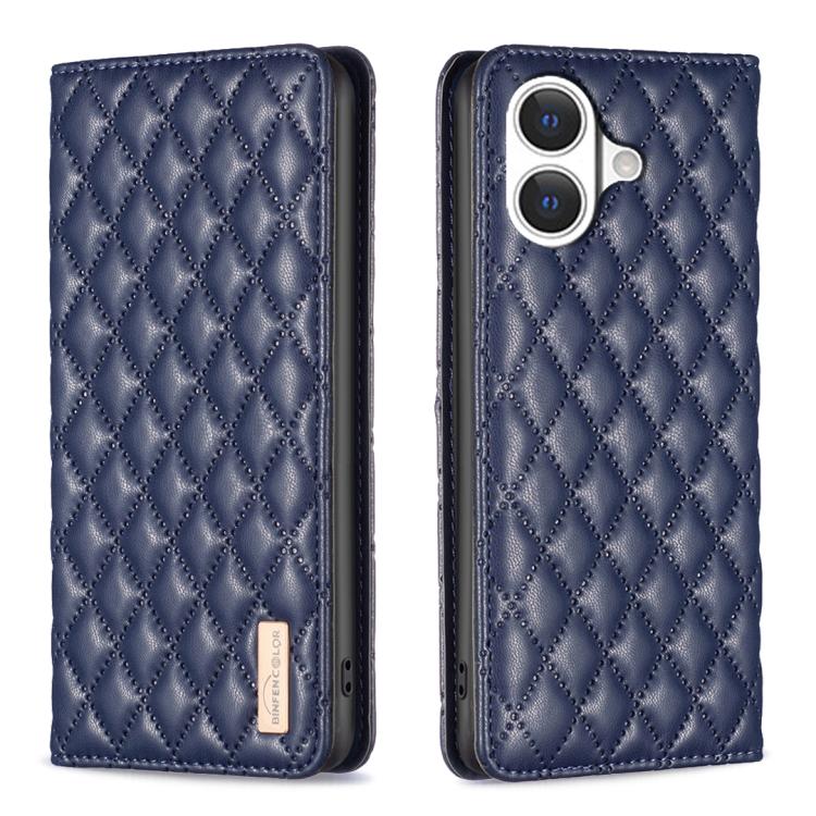 For iPhone 17 Diamond Lattice Magnetic Leather Flip Phone Case(Blue)