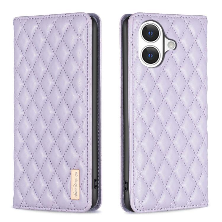 For iPhone 17 Diamond Lattice Magnetic Leather Flip Phone Case(Purple)