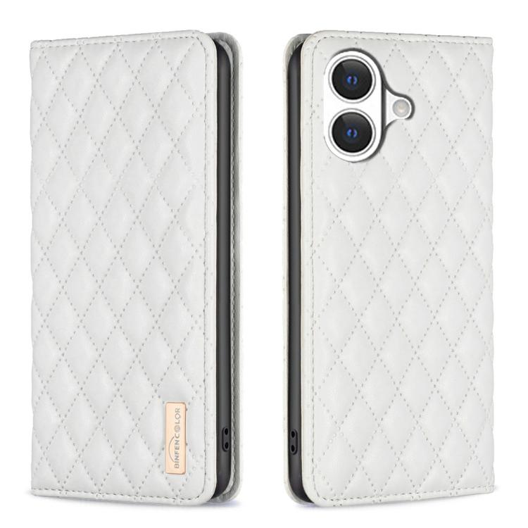 For iPhone 17 Diamond Lattice Magnetic Leather Flip Phone Case(White)