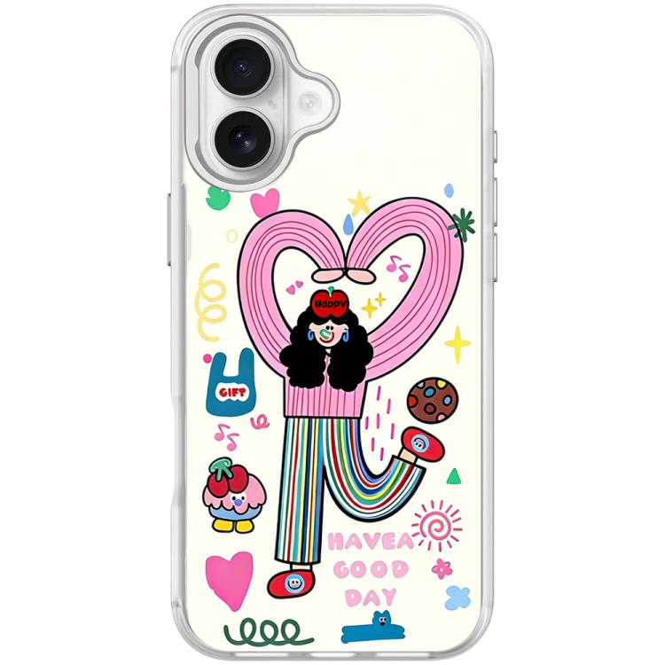 For iPhone 17 Dopamine Girl Pattern Magnetic Phone Case(Transparent White)