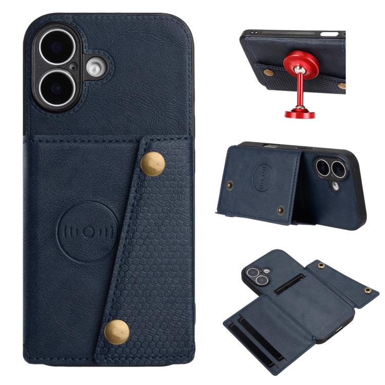 For iPhone 17 Double Buckle Card Slots Magnetic Phone Case(Blue)