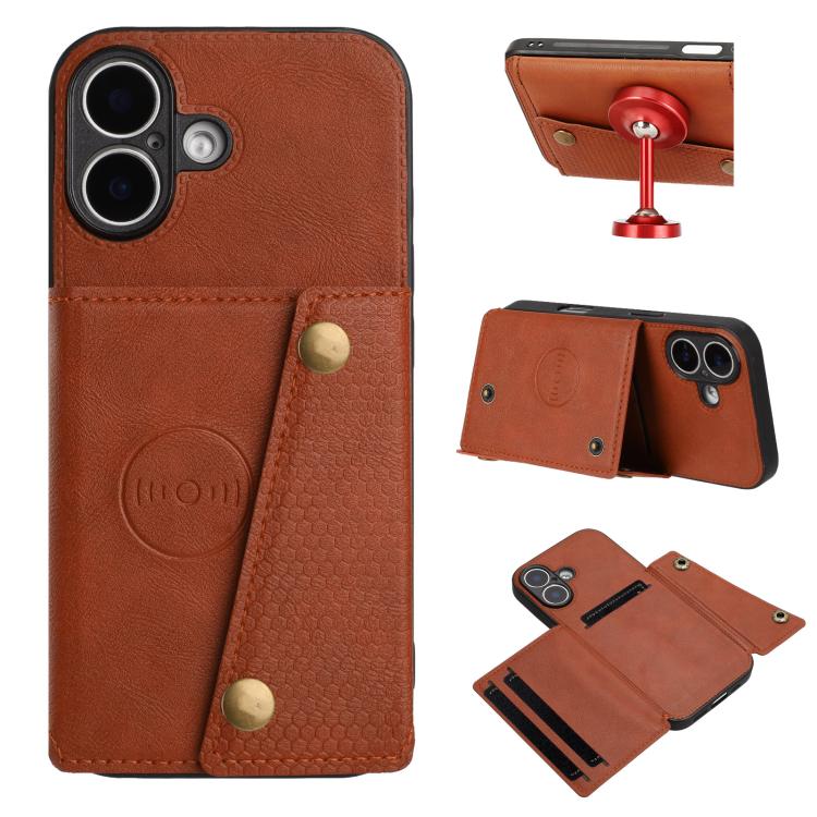For iPhone 17 Double Buckle Card Slots Magnetic Phone Case(Brown)