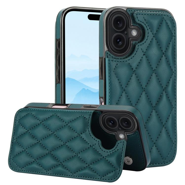 For iPhone 17 Double Buckle Rhombic PU Leather Phone Case(Green)
