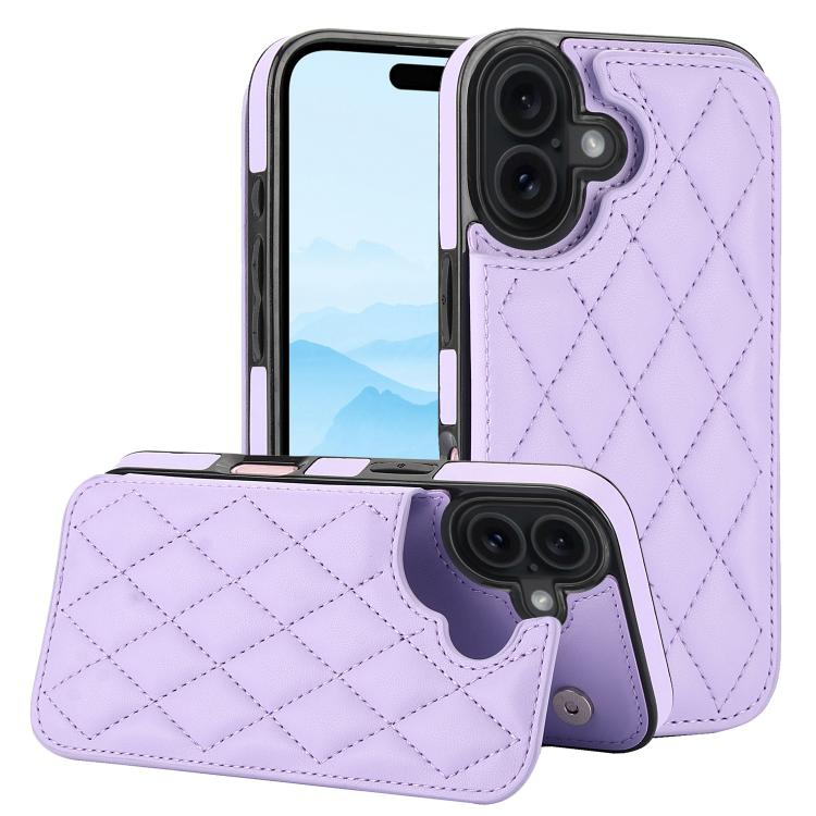 For iPhone 17 Double Buckle Rhombic PU Leather Phone Case(Purple)