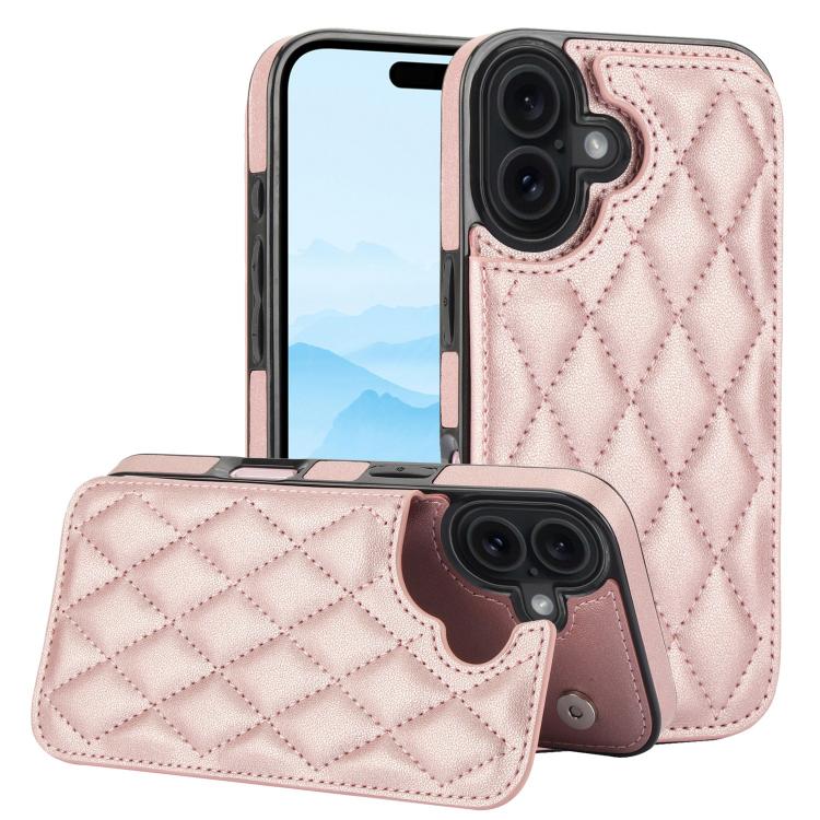 For iPhone 17 Double Buckle Rhombic PU Leather Phone Case(Rose Gold)