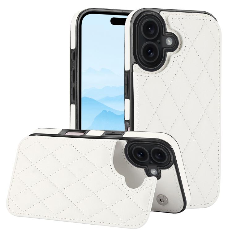 For iPhone 17 Double Buckle Rhombic PU Leather Phone Case(White)