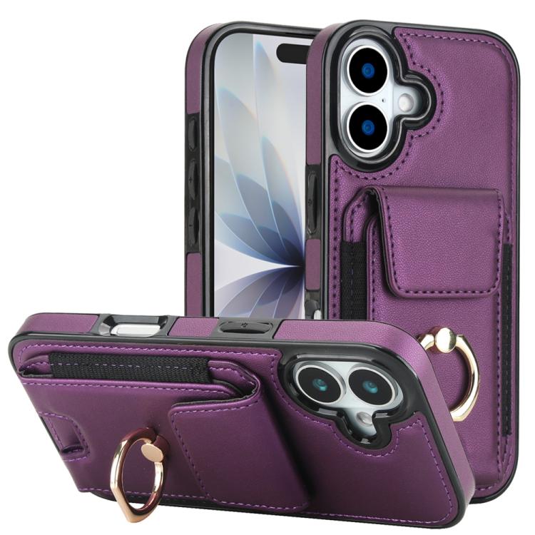 For iPhone 17 Elastic Card Bag Ring Holder Phone Case(Purple)