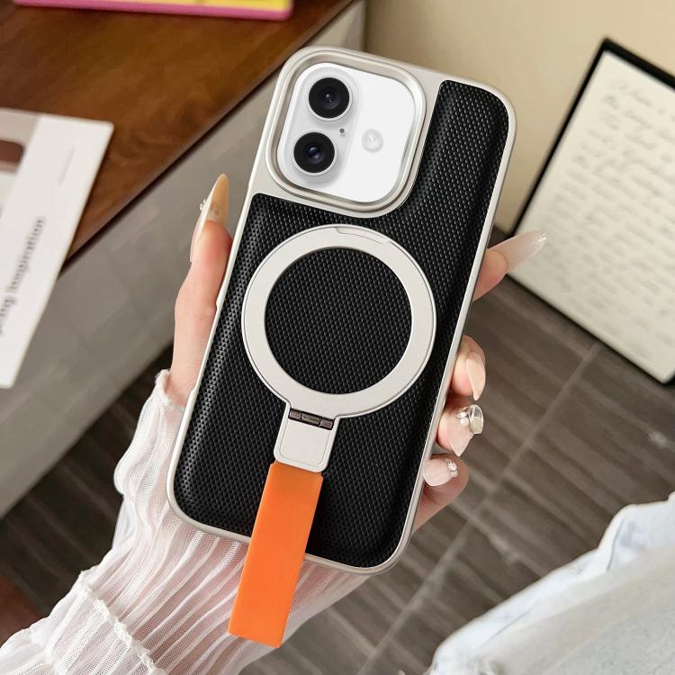 For iPhone 17 Electroplated Diamond Texture Ring Magnetic Holder Phone Case(Black)
