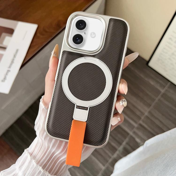 For iPhone 17 Electroplated Diamond Texture Ring Magnetic Holder Phone Case(Coffee)