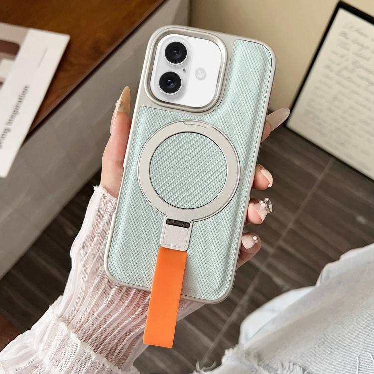 For iPhone 17 Electroplated Diamond Texture Ring Magnetic Holder Phone Case(Cyan)