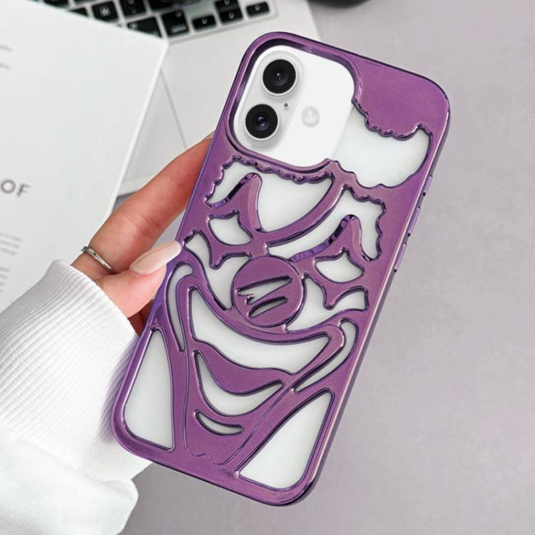 For iPhone 17 Electroplated Hollow Out Clown Heat Dissipation TPU Phone Case(Purple)