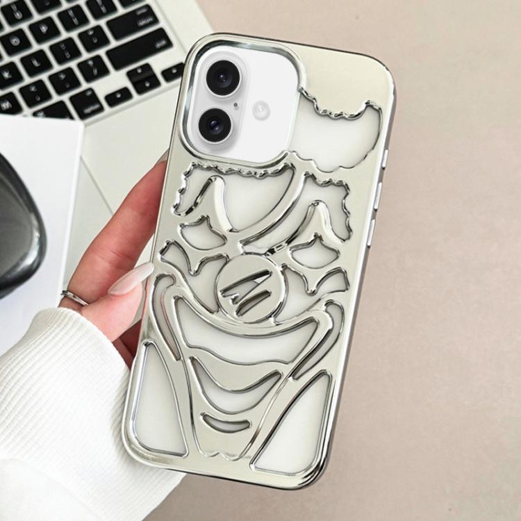 For iPhone 17 Electroplated Hollow Out Clown Heat Dissipation TPU Phone Case(Silver)