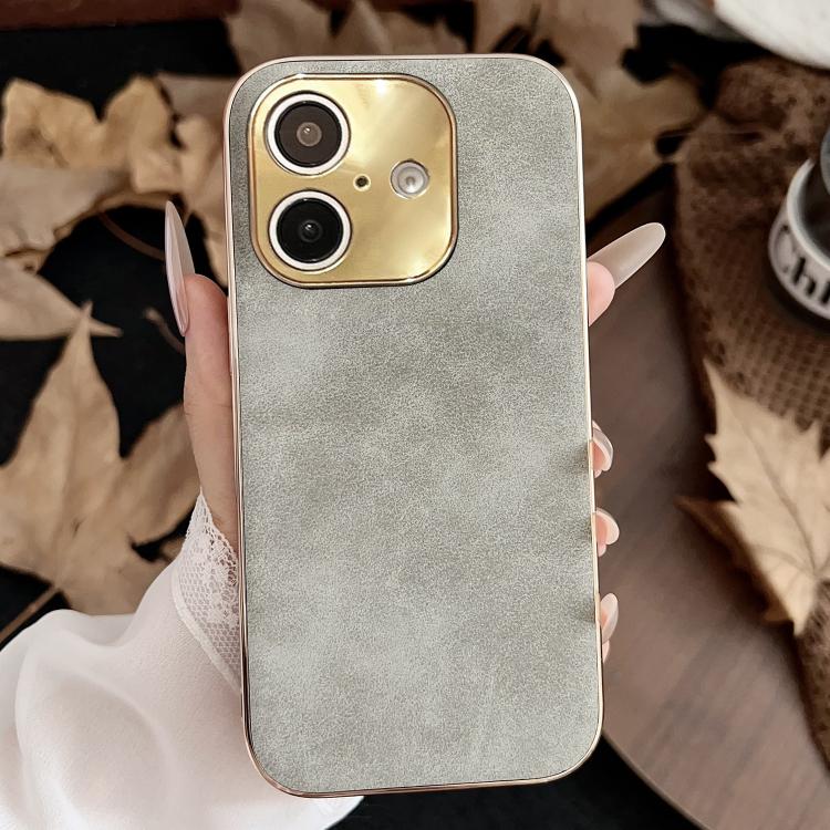 For iPhone 17 Electroplating Lambskin Leather Phone Case(Grey)