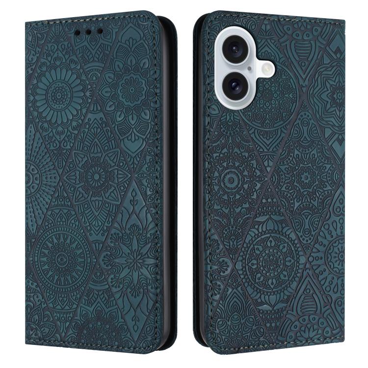 For iPhone 17 Ethnic Embossed Adsorption Leather Phone Case(Blue)