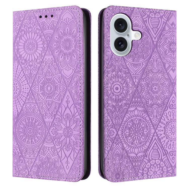 For iPhone 17 Ethnic Embossed Adsorption Leather Phone Case(Purple)