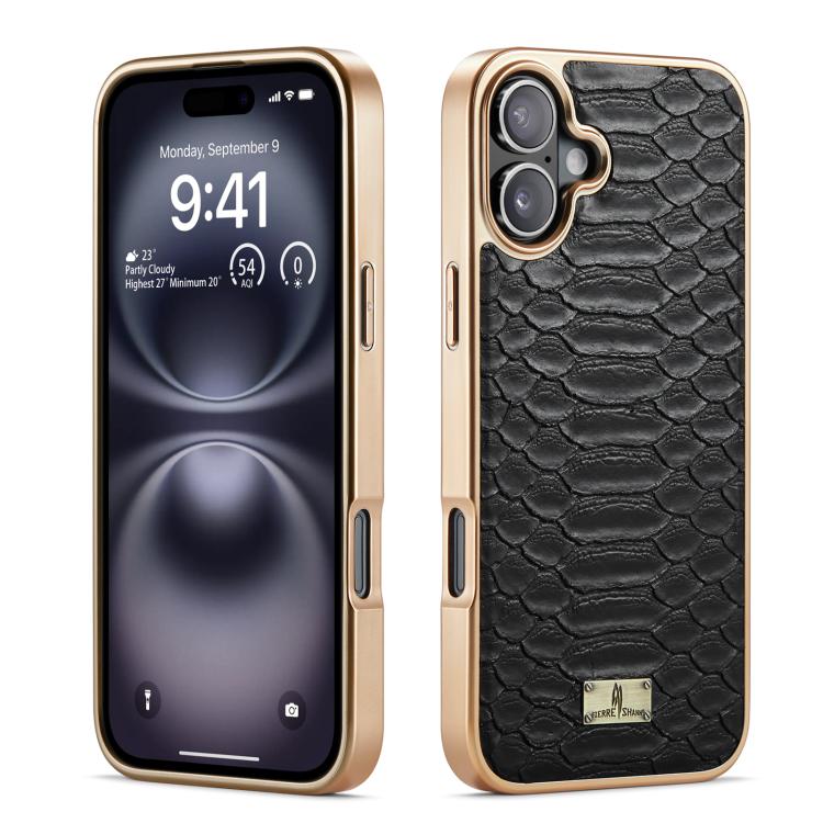 For iPhone 17 Fierre Shann Python Texture Electroplating PU Phone Case(Black)
