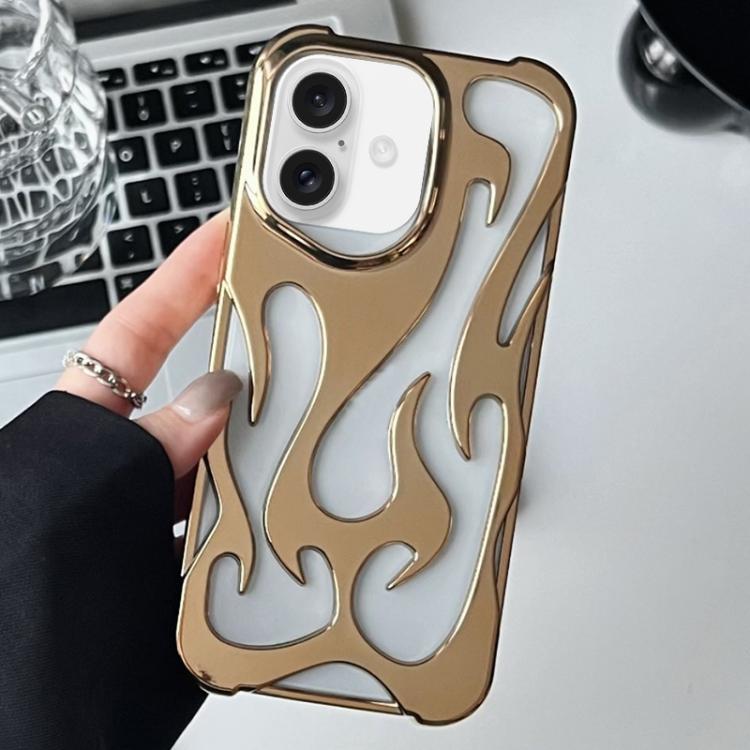 For iPhone 17 Flame Hollow Cooling Electroplated TPU Phone Case(Gold)